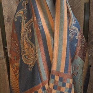 Elegant Paisley Shawl Wrap Scarf 80x27 Reversible Burnt Orange Charcoal Green